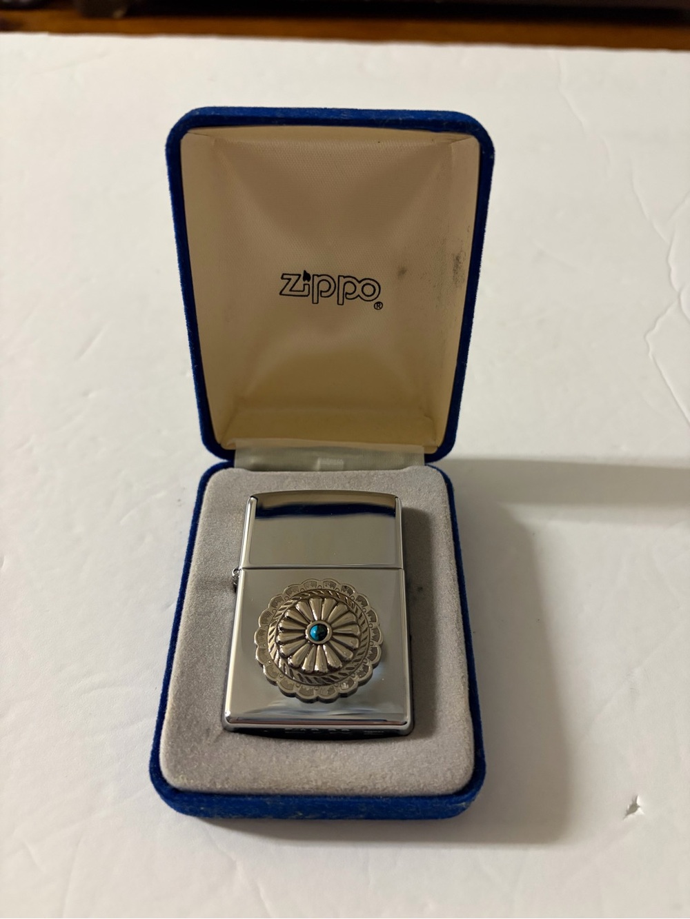 Zippo Men’s Polished Silver Lighter Painted Desert series with Turquoise Accent